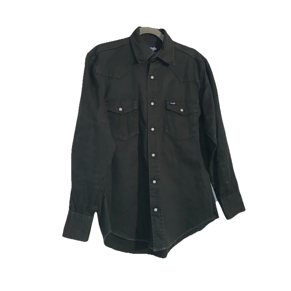Wrangler Cowboy Cut Shirt Pearl Snap Button Mens M Black Western Rodeo Casual - Picture 2 of 14
